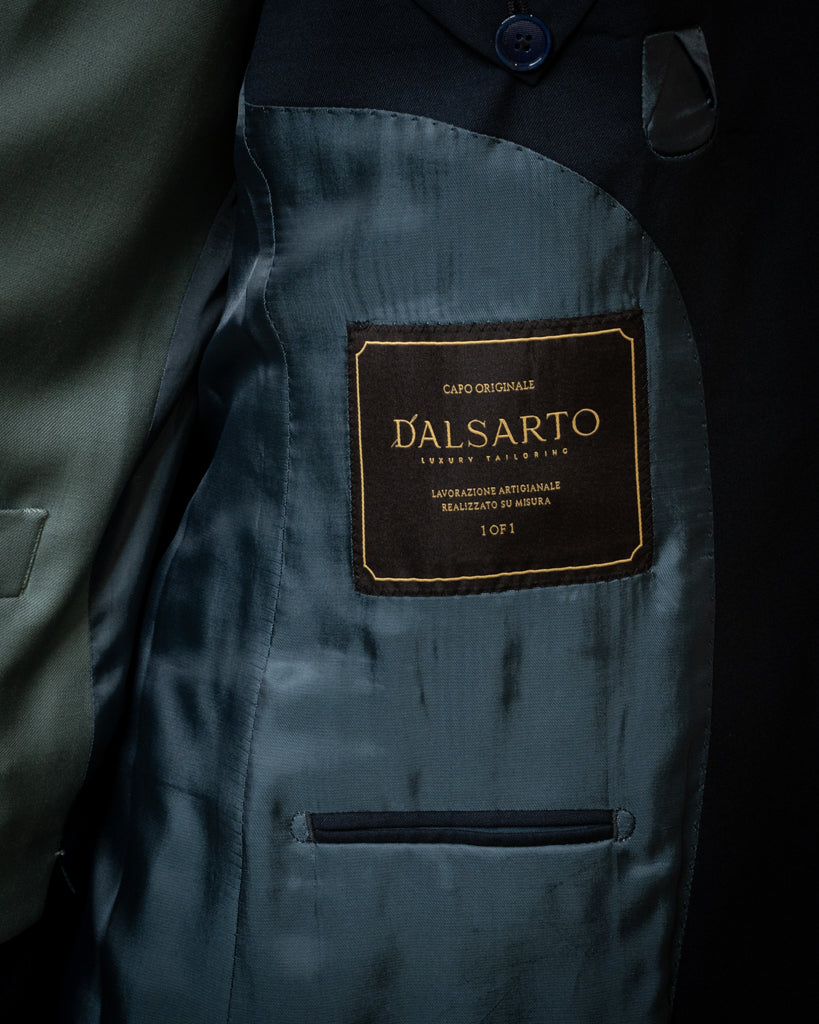 Abito Bernini Cerimonia Blu con Gilet Verde Acqua