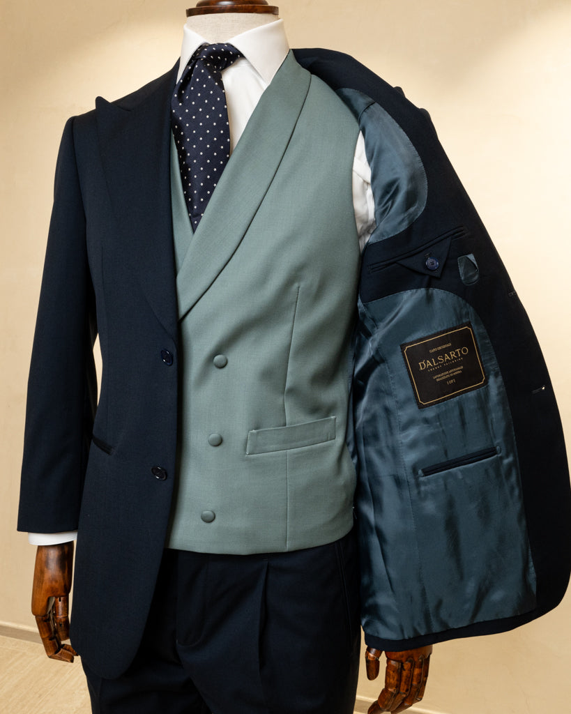 Abito Bernini Cerimonia Blu con Gilet Verde Acqua