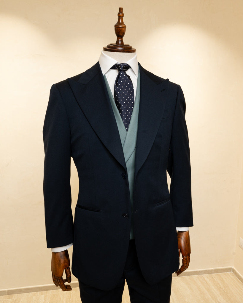 Abito Bernini Cerimonia Blu con Gilet Verde Acqua