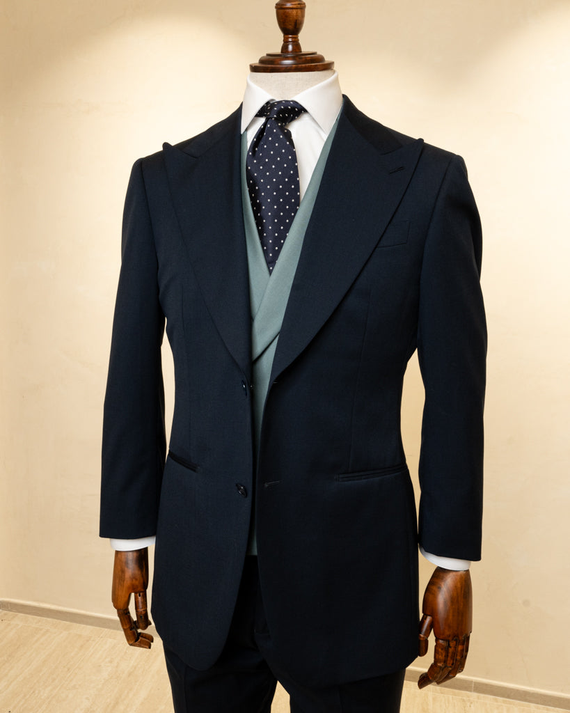 Abito Bernini Cerimonia Blu con Gilet Verde Acqua