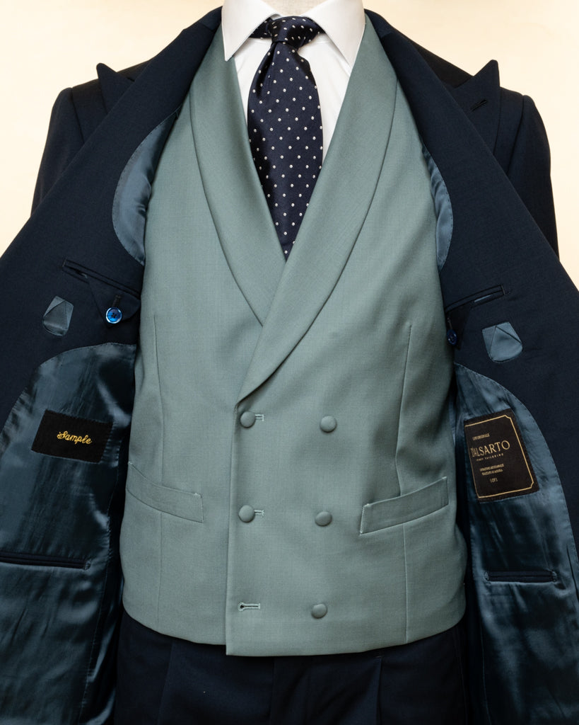 Abito Bernini Cerimonia Blu con Gilet Verde Acqua