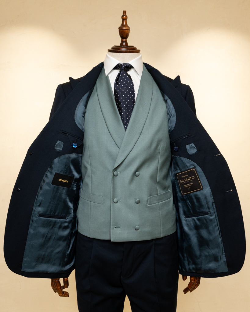 Abito Bernini Cerimonia Blu con Gilet Verde Acqua