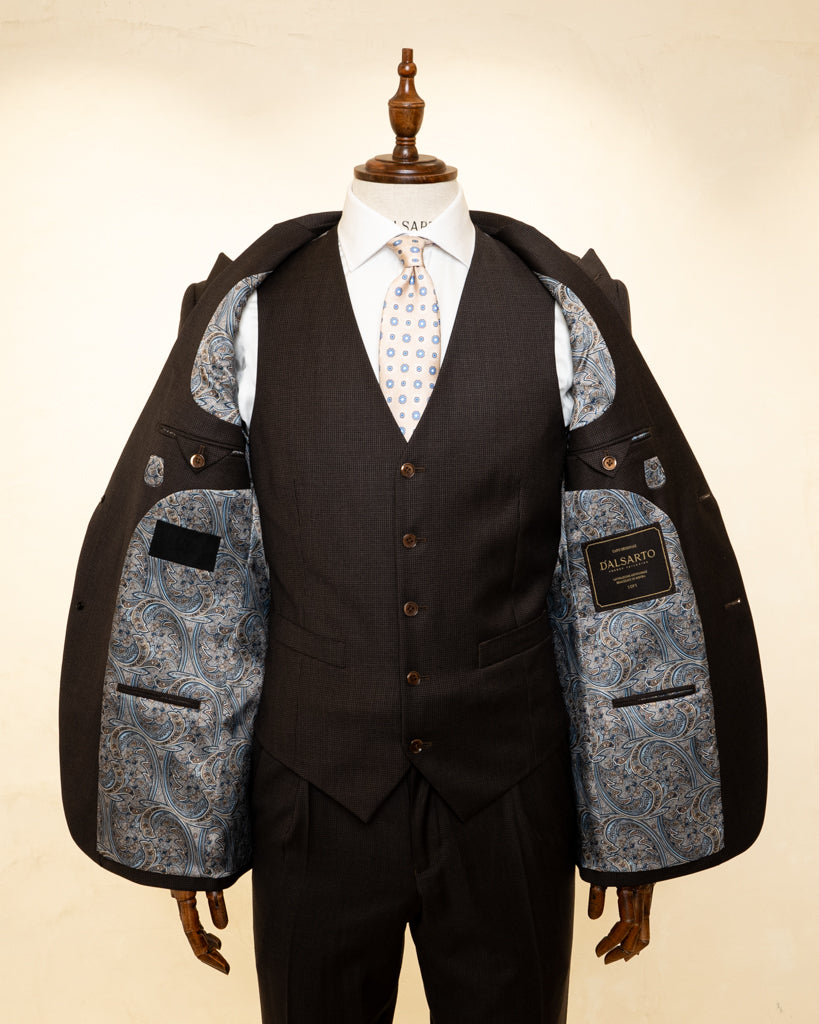 Abito Bernini Pied de Poule Marrone con Gilet