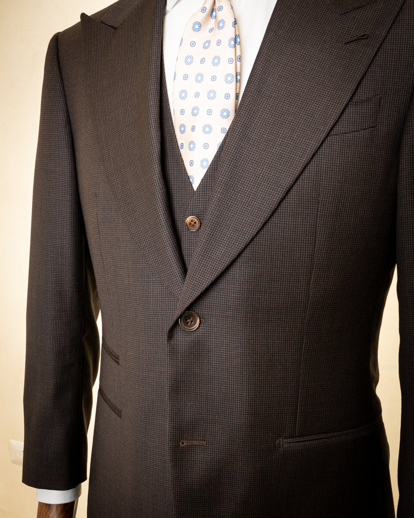 Abito Bernini Pied de Poule Marrone con Gilet