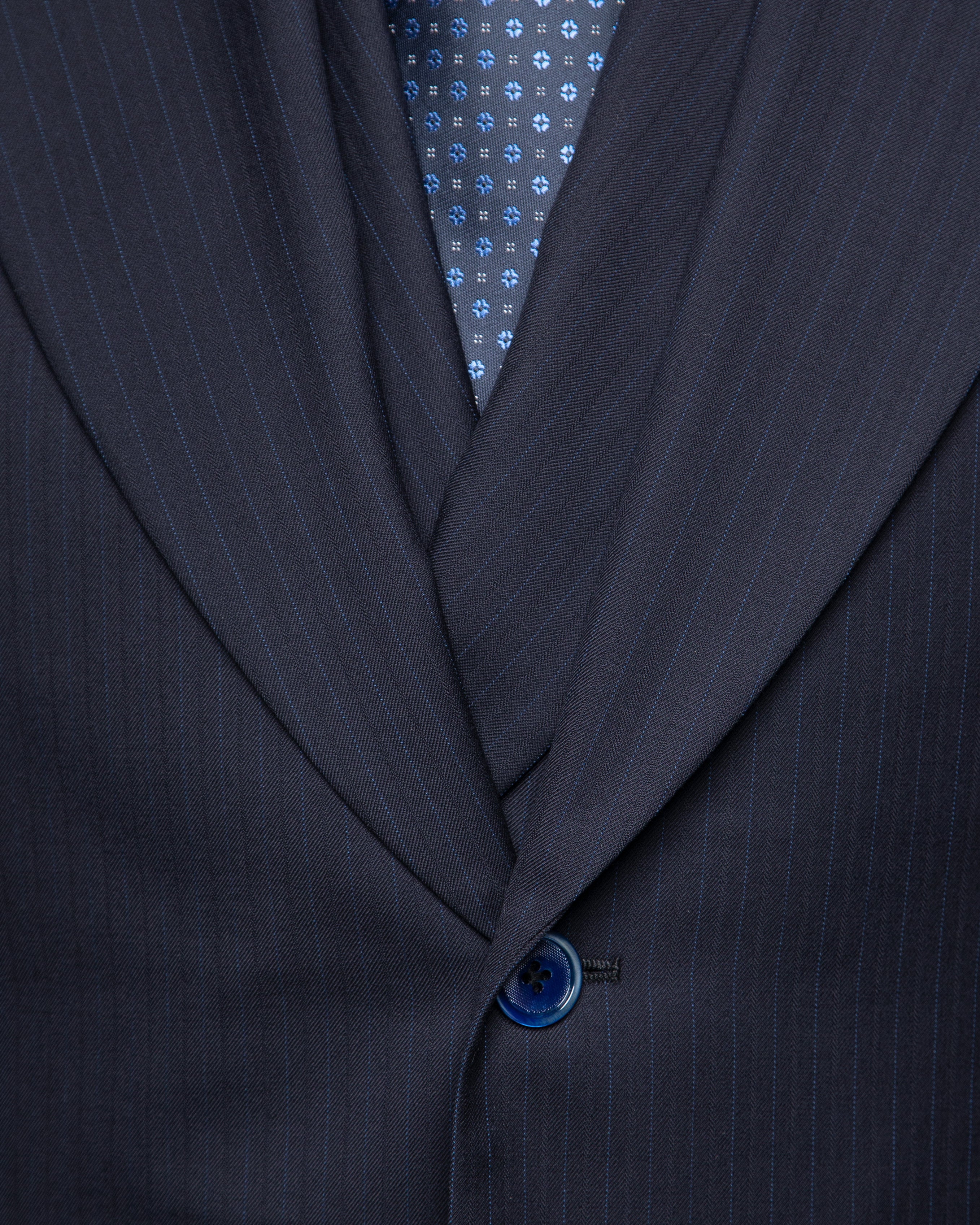 Navy Blue Pinstripe Suit with Light Blue Stripes
