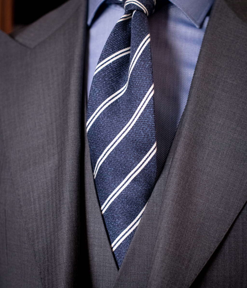 Bernini Light Grey Herringbone Suit with Vest