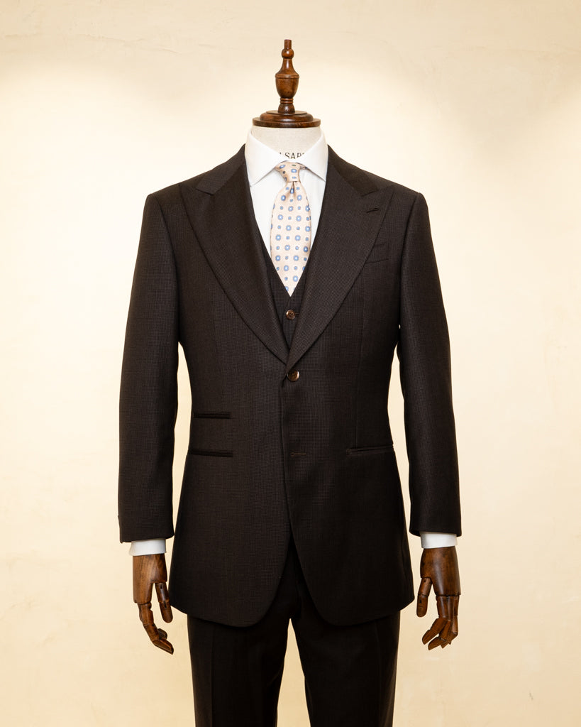 Bernini Brown Pied de Poule Suit with Vest