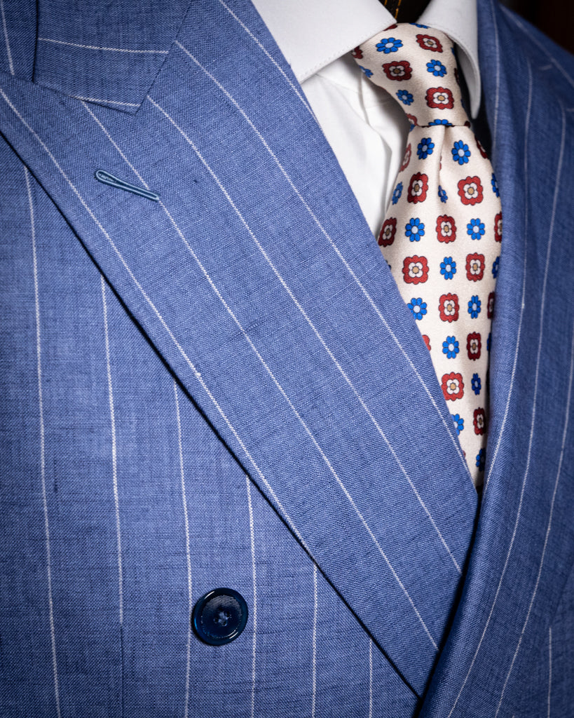 Abito Canova Gessato Blu Chiaro Lino Sfoderato