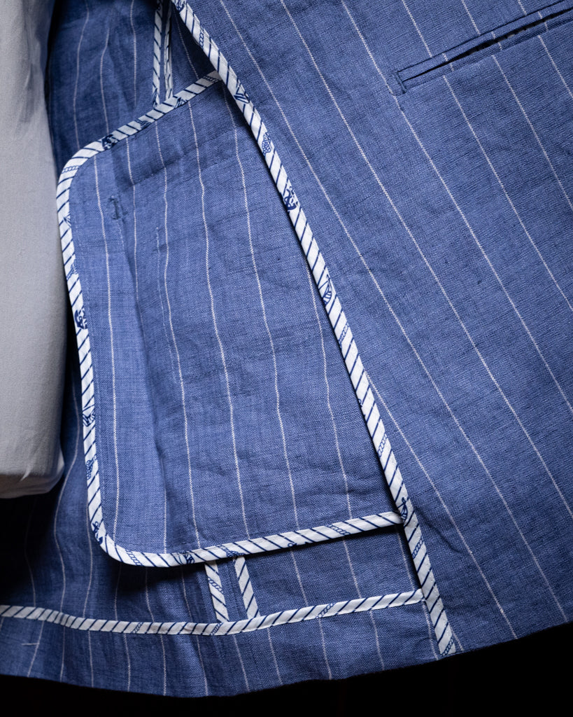 Abito Canova Gessato Blu Chiaro Lino Sfoderato