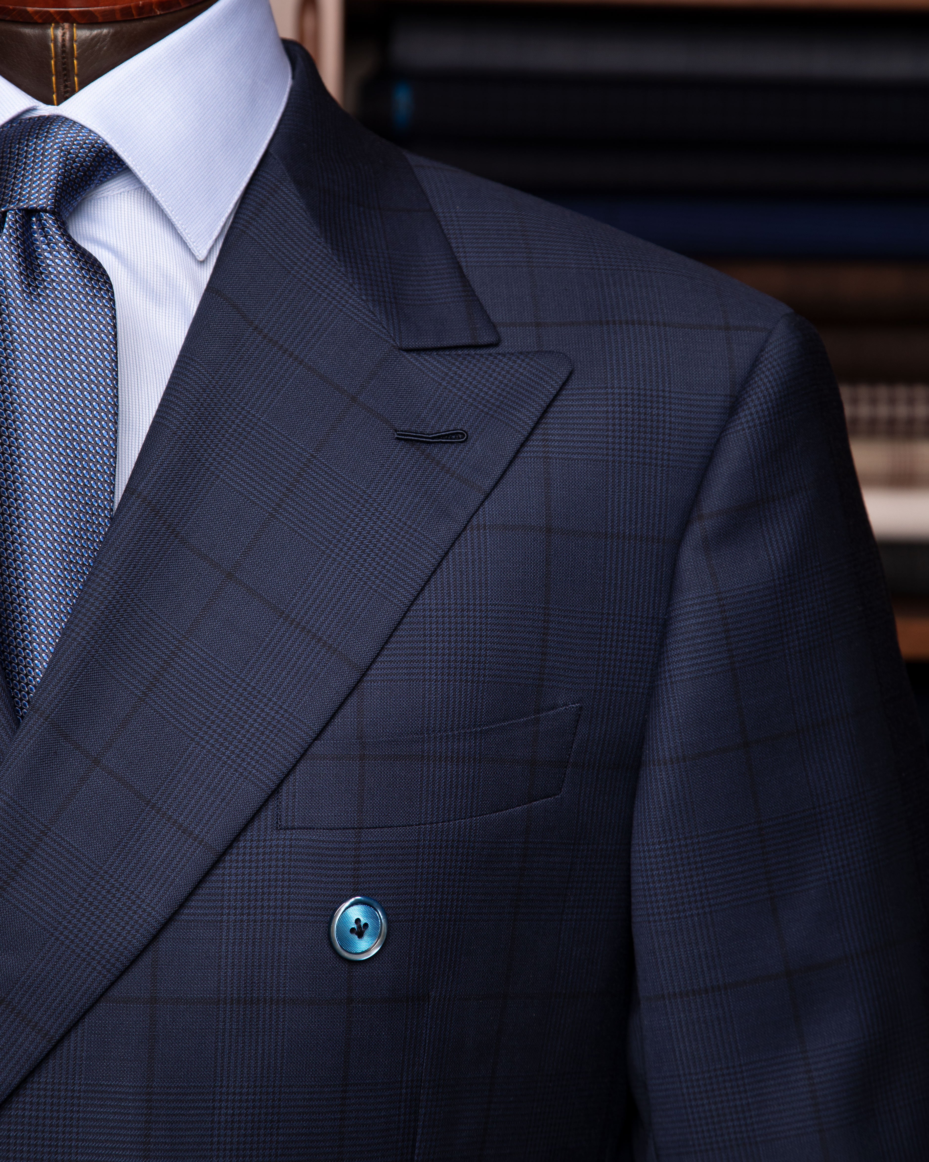 Canova Glencheck Blue Double Breasted Suit