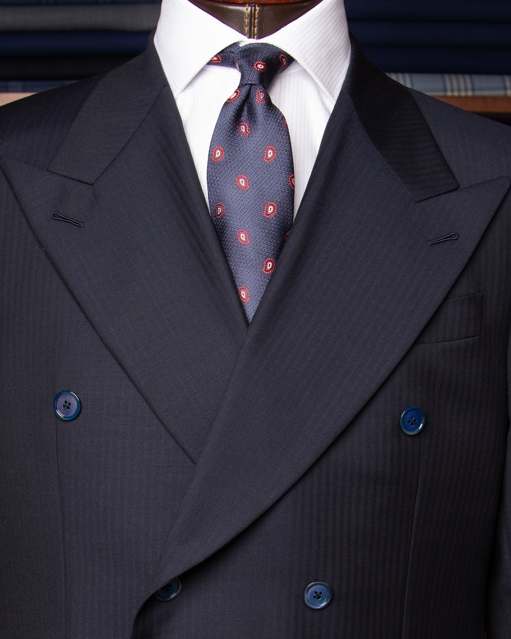 Canova Blue Herringbone Double Breasted Suit