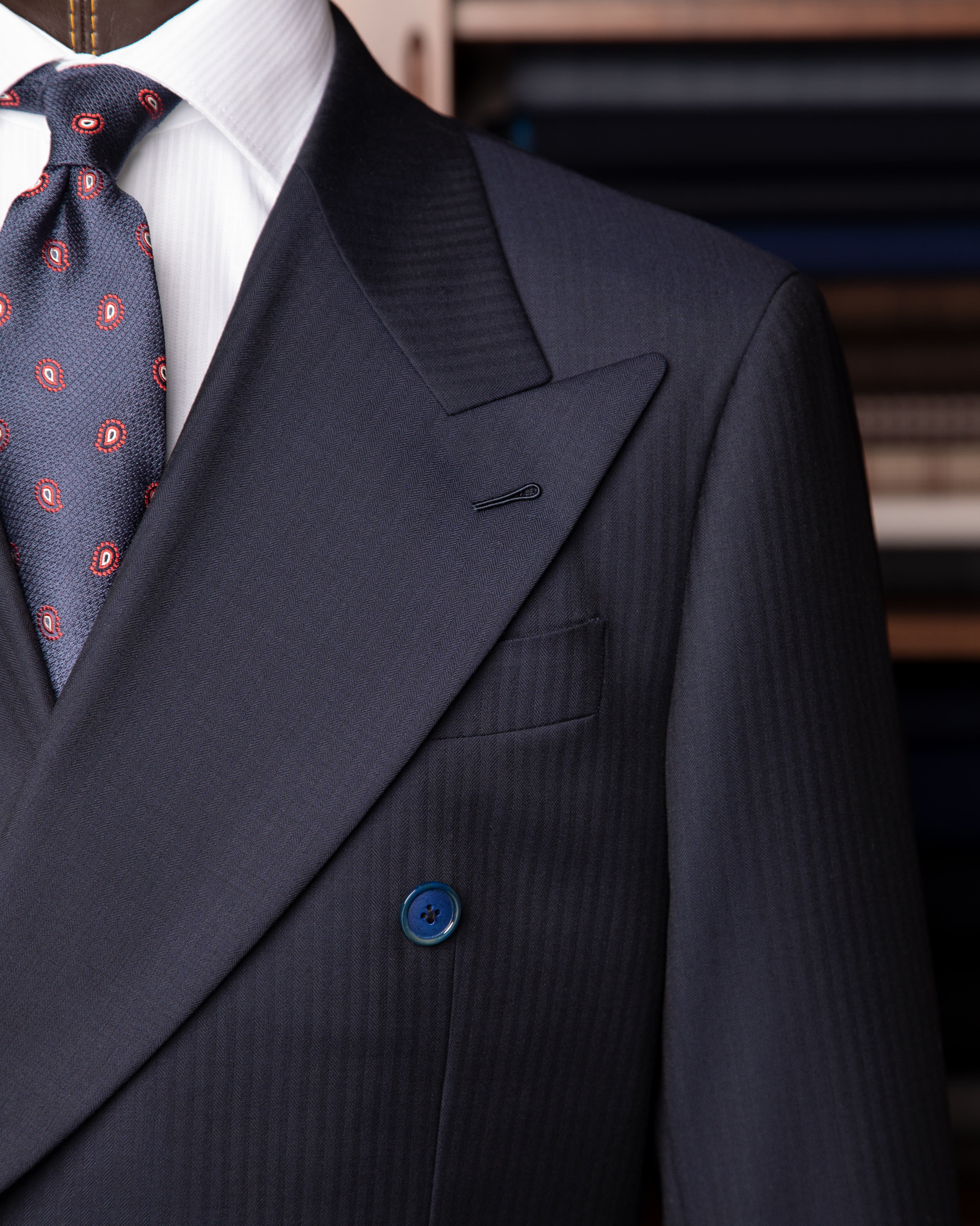 Canova Blue Herringbone Double Breasted Suit