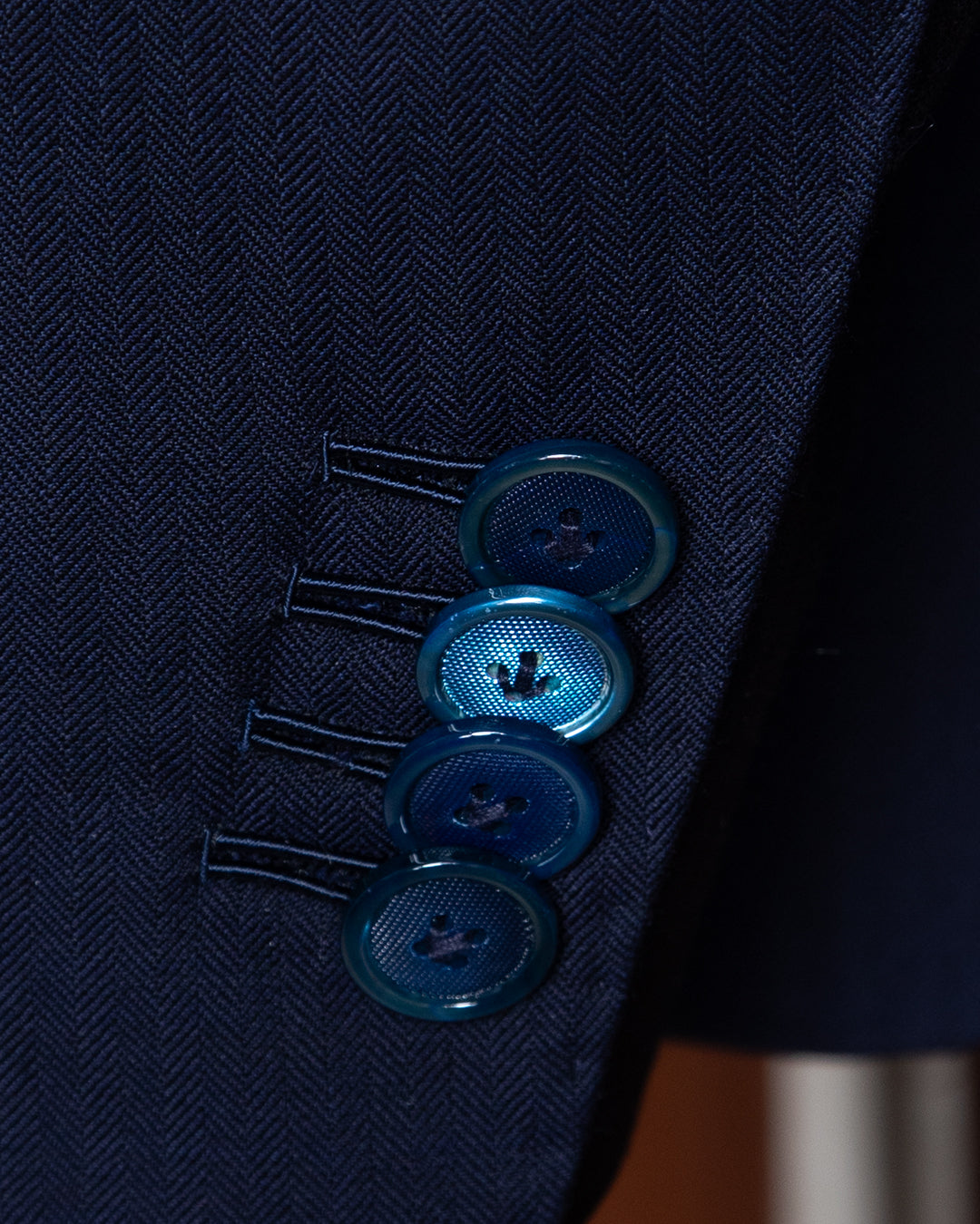 Perugino Double-Breasted Suit in Blue Herringbone