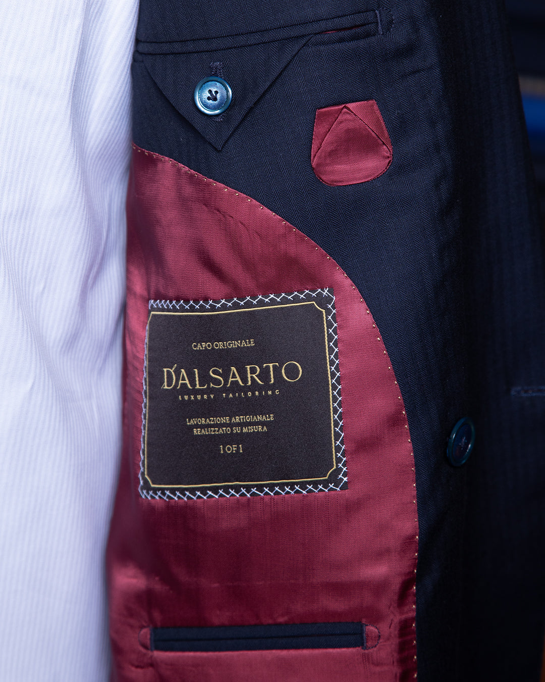 Perugino Double-Breasted Suit in Blue Herringbone
