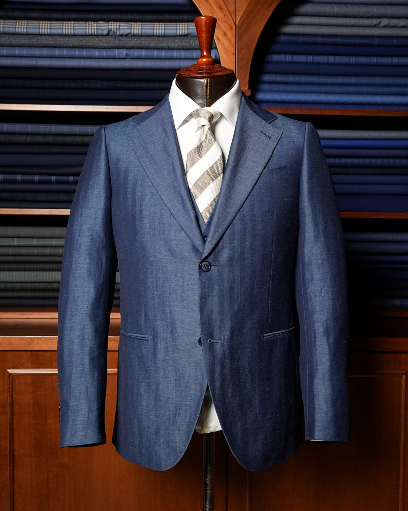 Abito Giotto Spinato Lino Blu con Gilet
