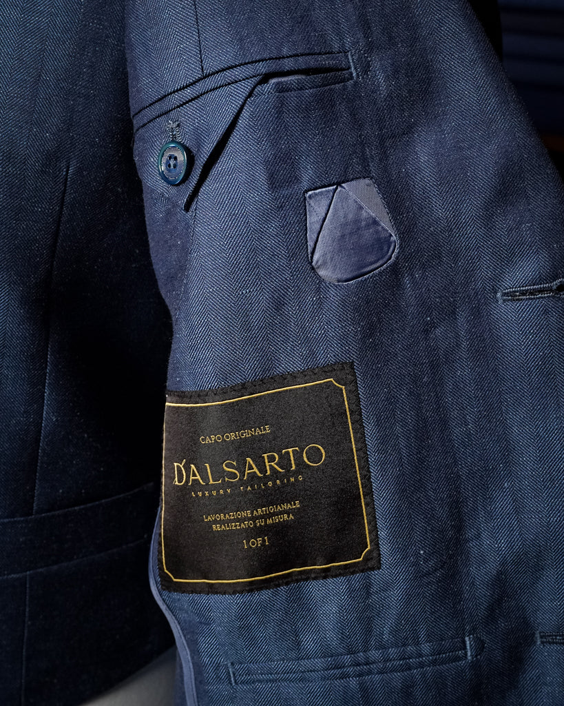 Giotto Herringbone Blue Linen suit with Vest