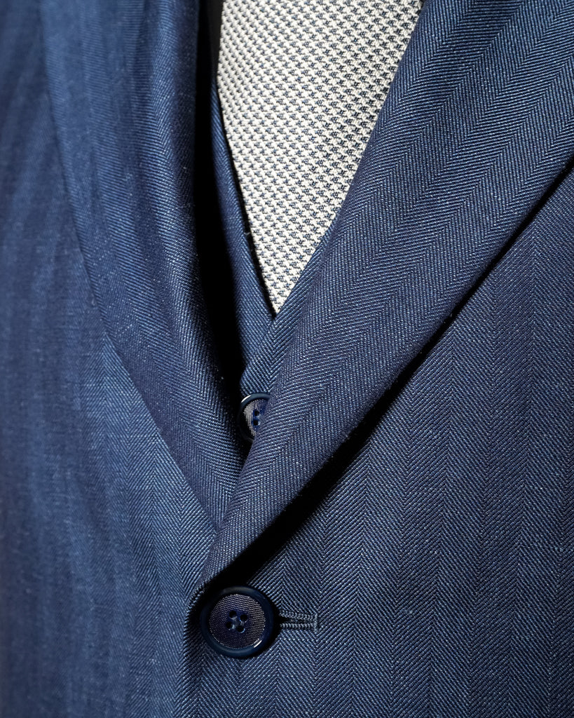 Giotto Herringbone Blue Linen suit with Vest