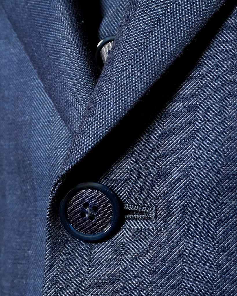 Giotto Herringbone Blue Linen suit with Vest