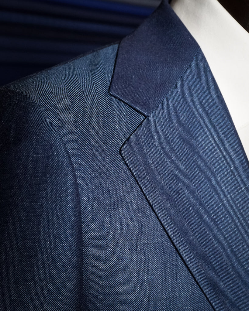Giotto Herringbone Blue Linen suit with Vest