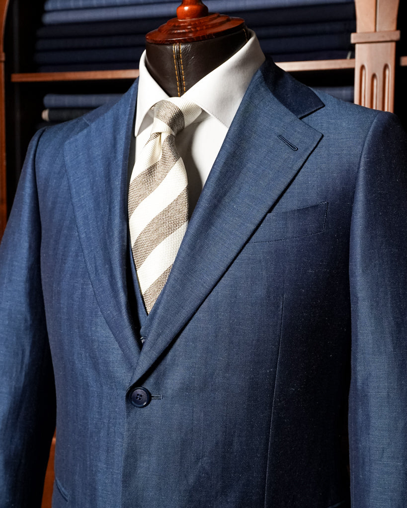Abito Giotto Spinato Lino Blu con Gilet