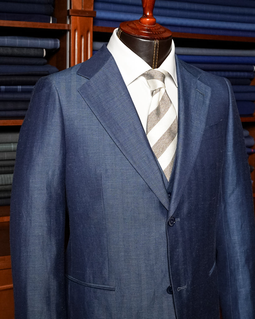 Abito Giotto Spinato Lino Blu con Gilet
