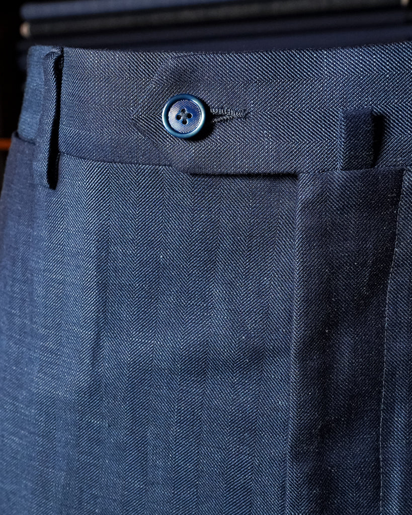 Abito Giotto Spinato Lino Blu con Gilet
