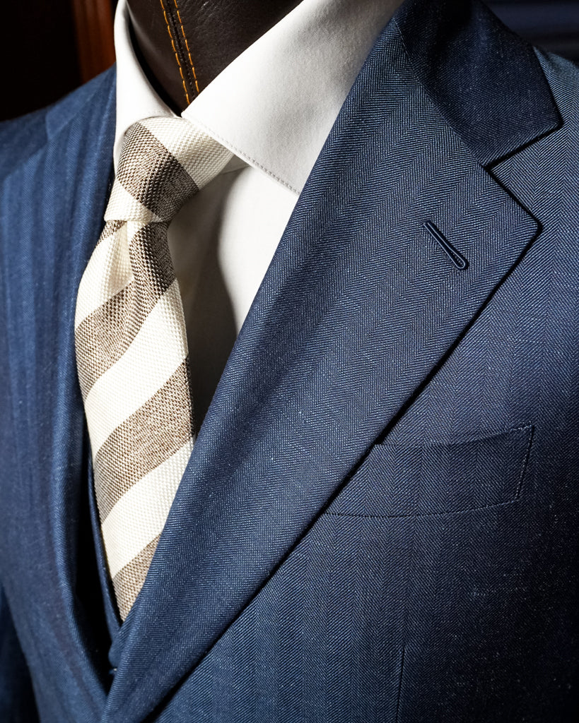 Abito Giotto Spinato Lino Blu con Gilet