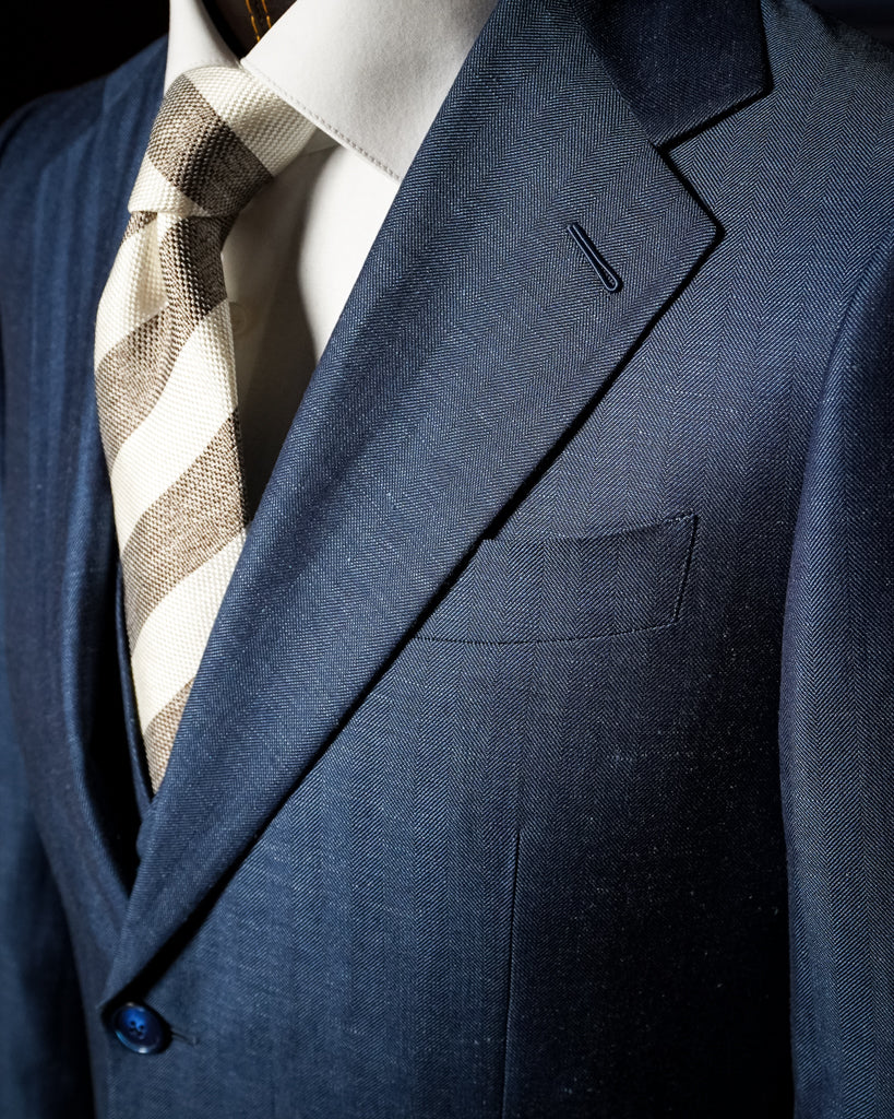 Abito Giotto Spinato Lino Blu con Gilet