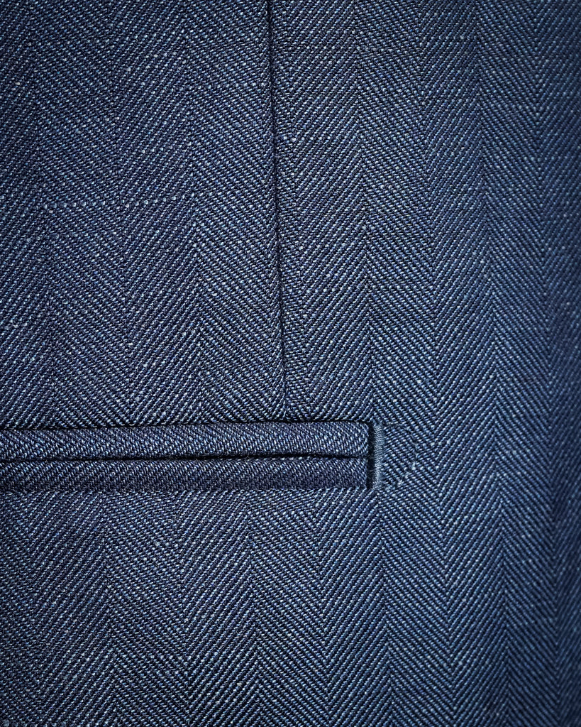 Abito Giotto Spinato Lino Blu con Gilet