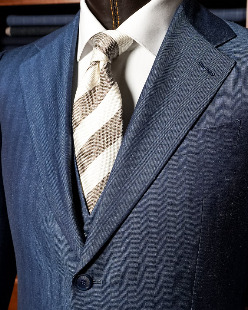 Abito Giotto Spinato Lino Blu con Gilet
