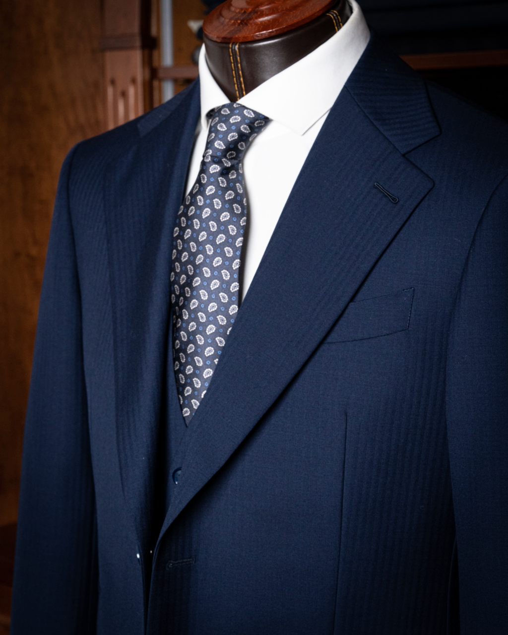 Giotto 3 Pieces Blue Herringbone Suit