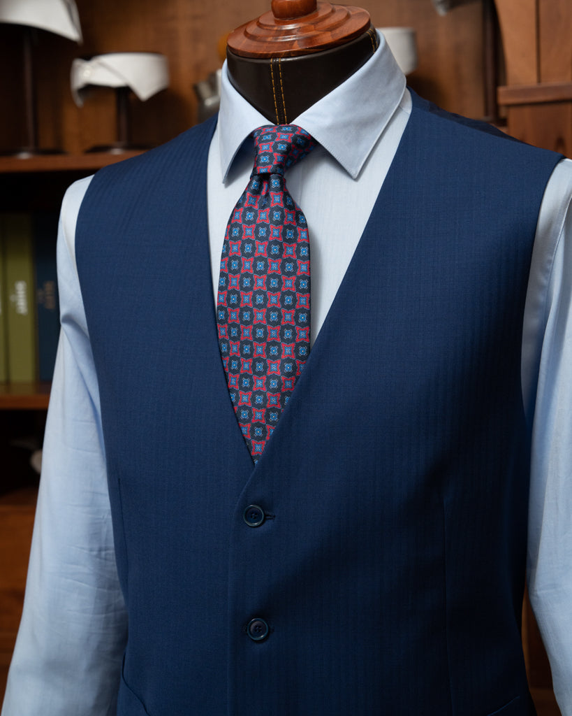 Abito Giotto Blu Chiaro Spinato con Gilet