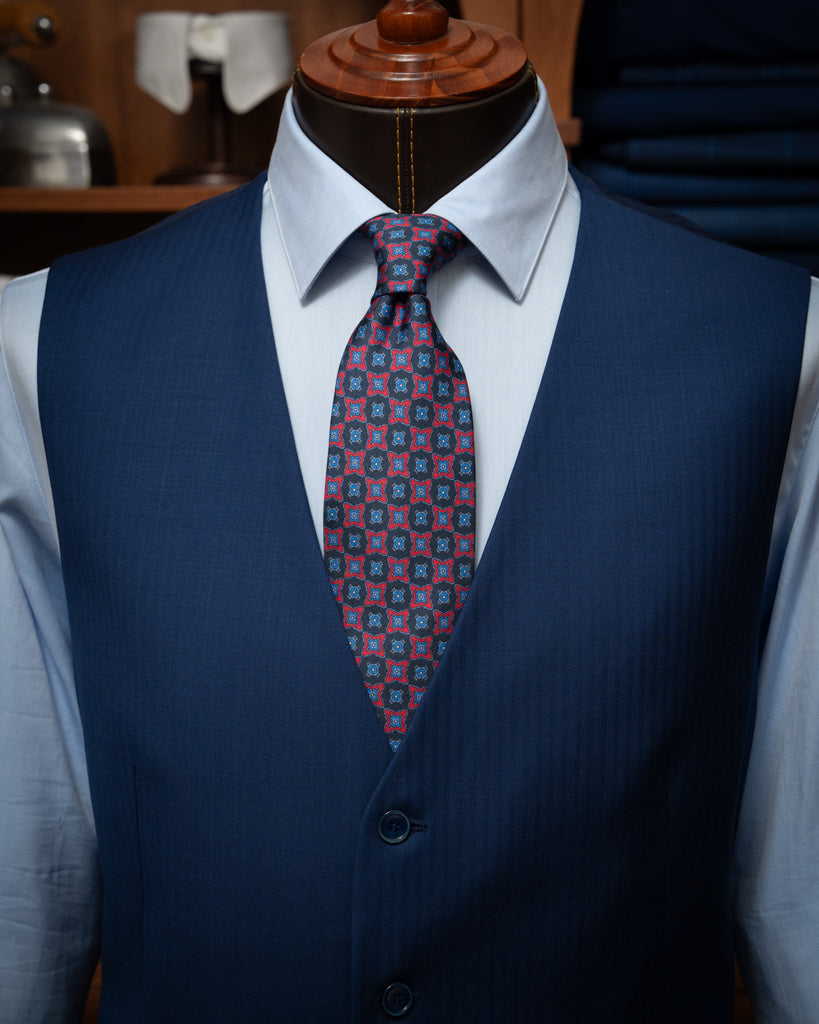 Abito Giotto Blu Chiaro Spinato con Gilet