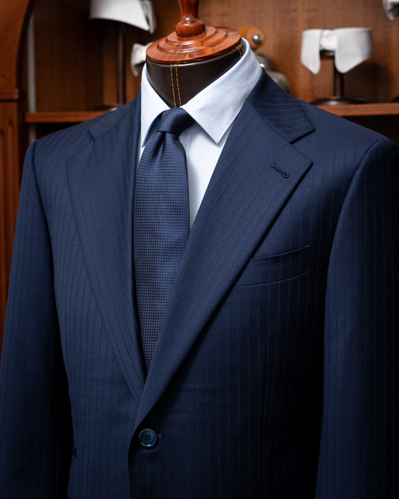 Abito Giotto Gessato Tono su Tono Blu Pavone