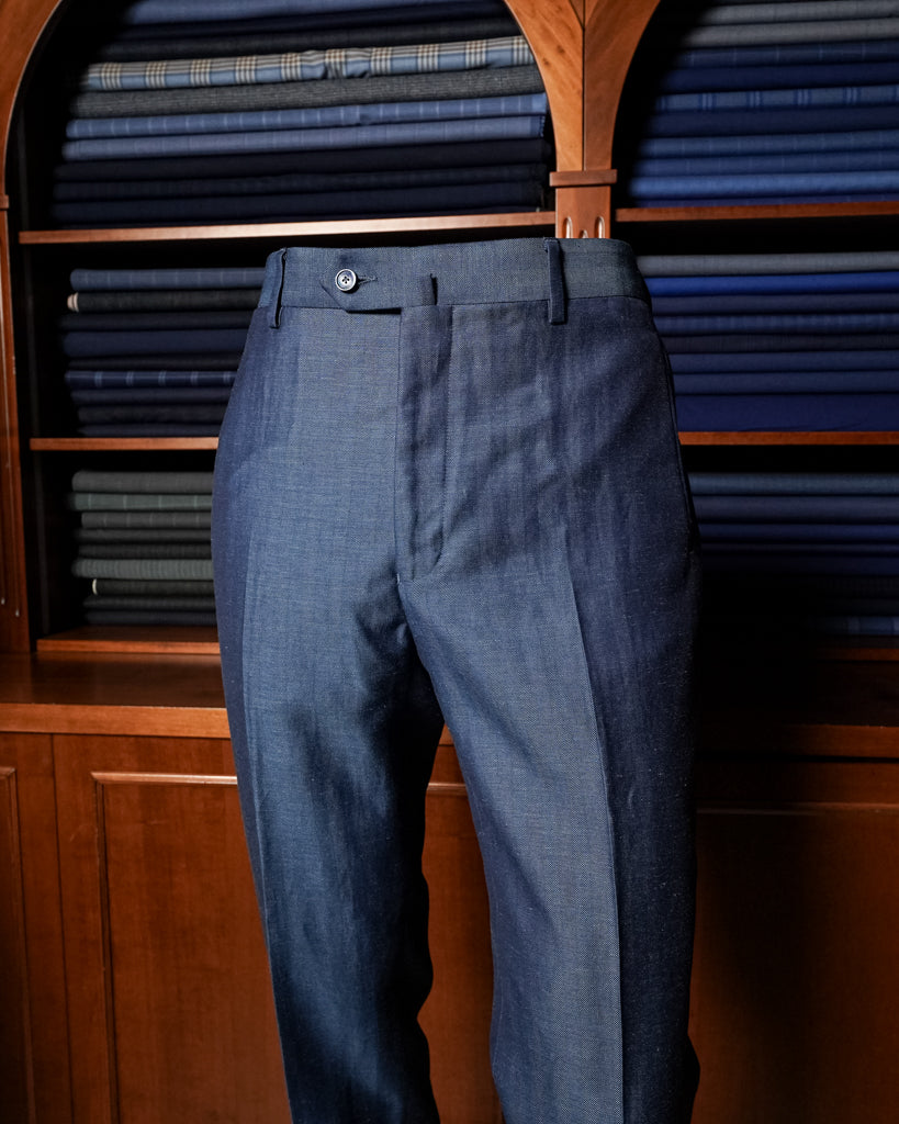 Giotto Herringbone Blue Linen suit with Vest