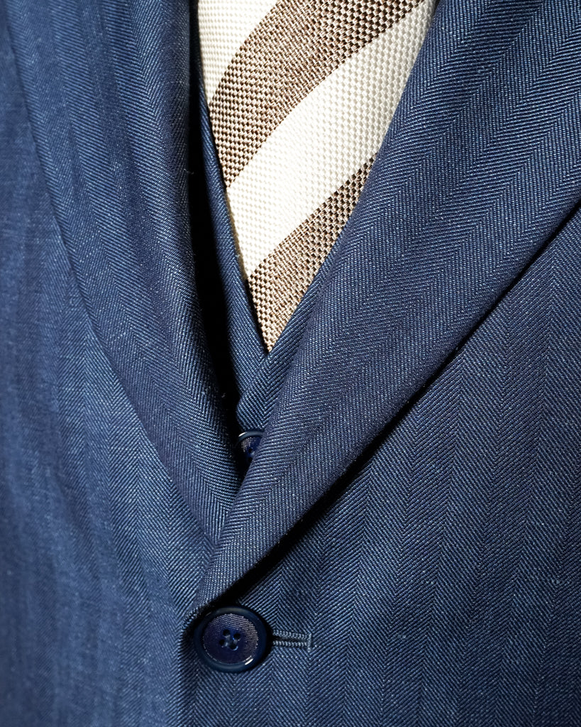 Giotto Herringbone Blue Linen suit with Vest