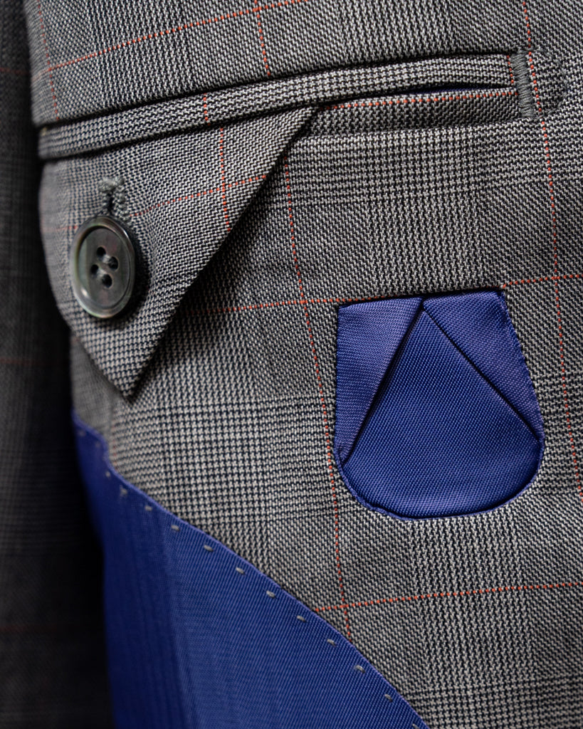 Abito Giotto Principe di Galles Grigio Overcheck Rosso con Gilet