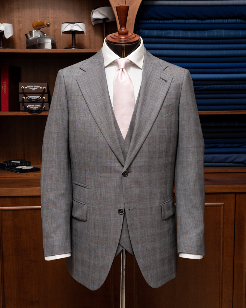 Abito Giotto Principe di Galles Grigio Overcheck Rosso con Gilet