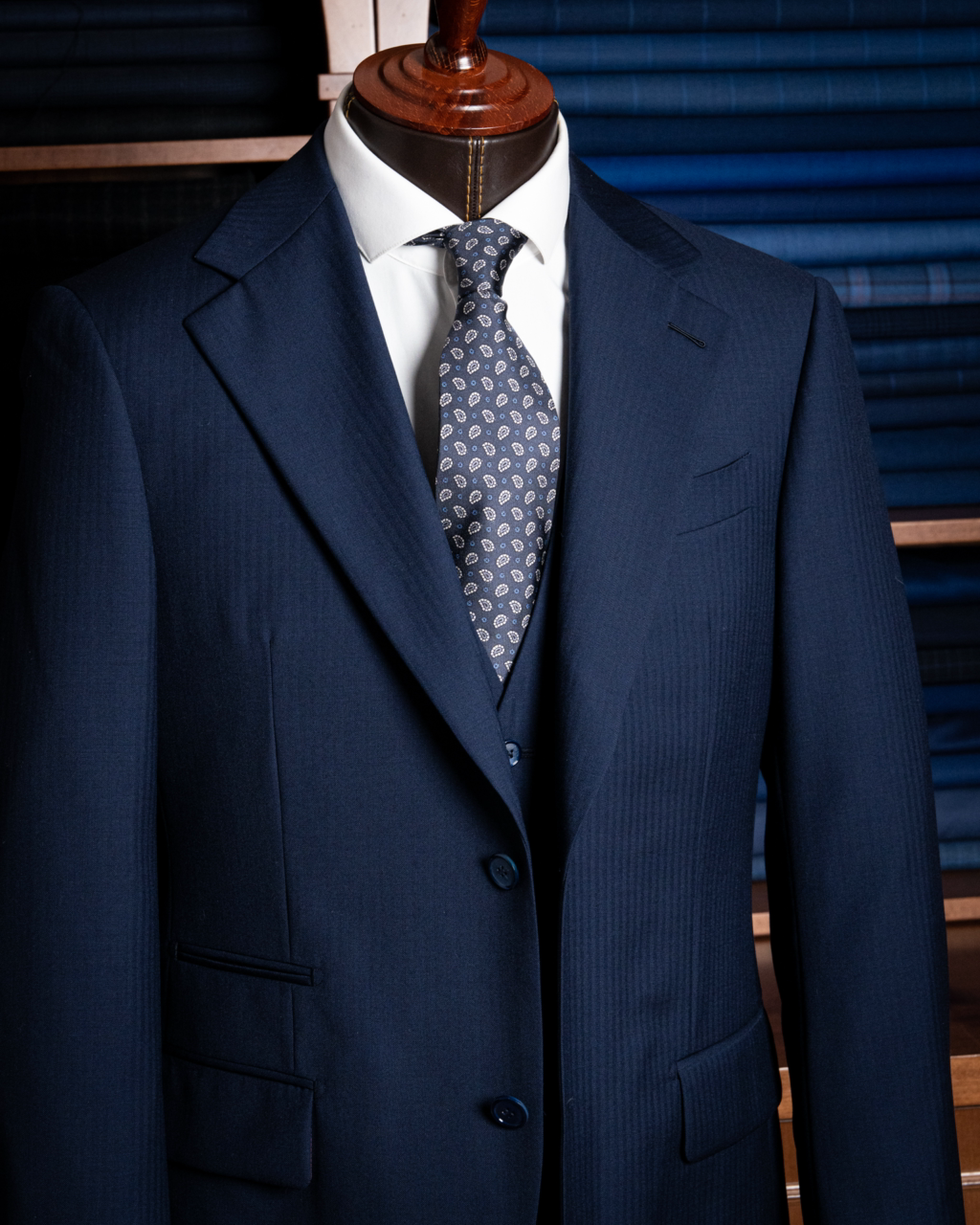 Giotto Blue Herringbone Suit with Vest