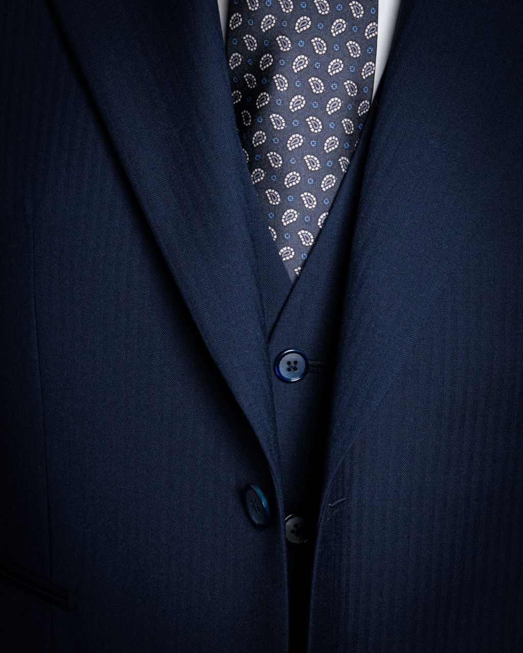 Giotto Blue Herringbone Suit with Vest