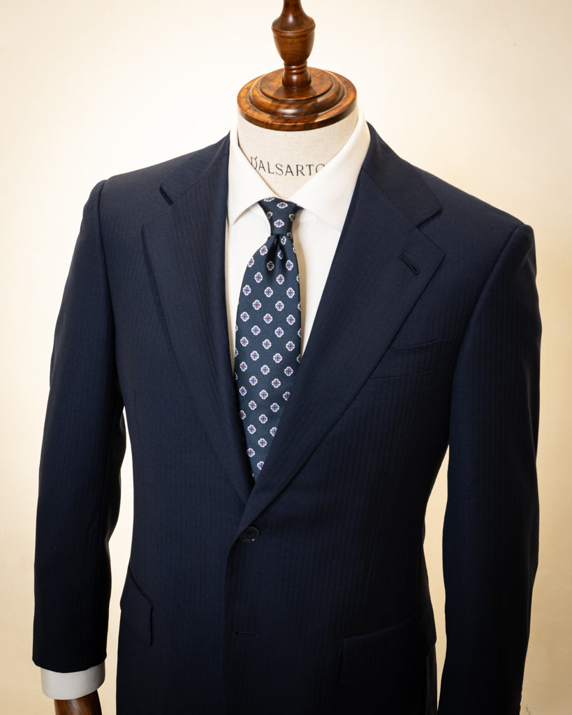 Giotto Herringbone Suit Dark Blue