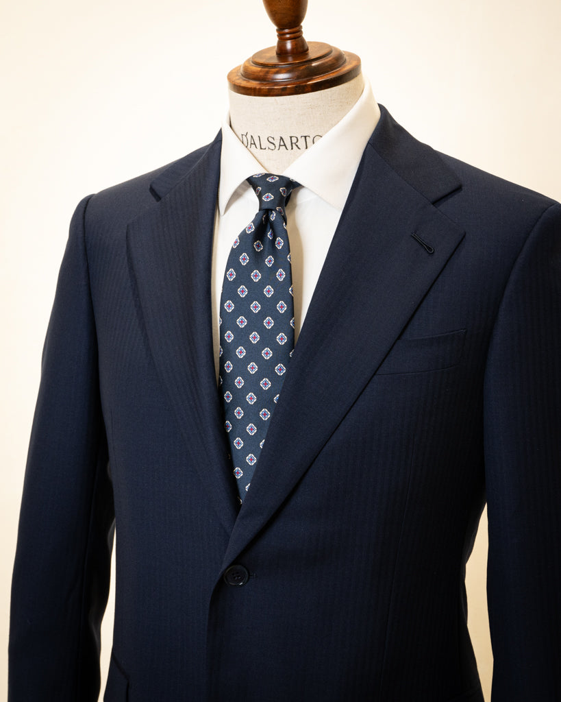Giotto Herringbone Suit Dark Blue