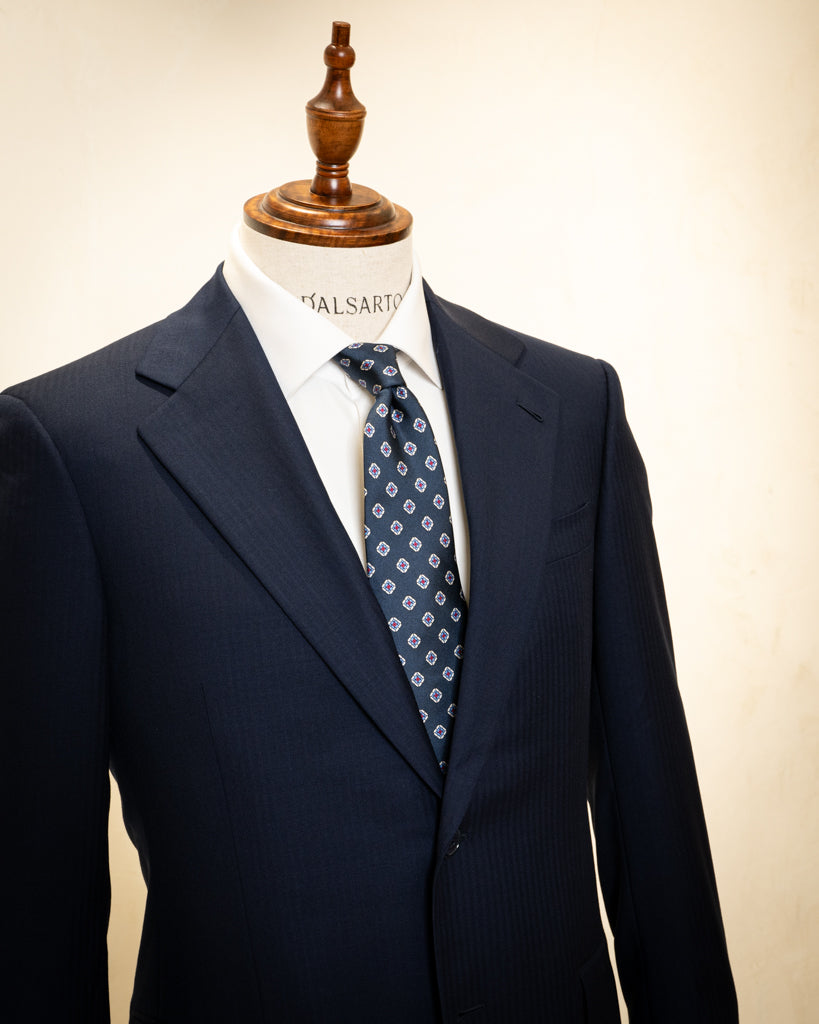 Giotto Herringbone Suit Dark Blue