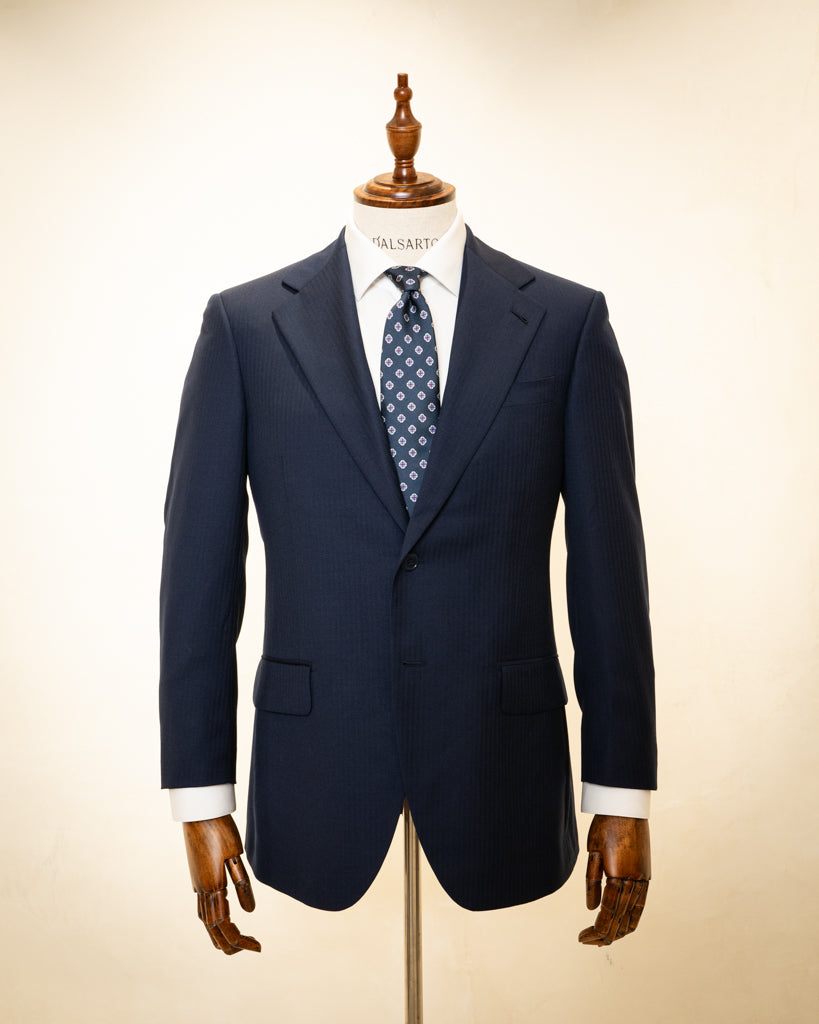 Giotto Herringbone Suit Dark Blue