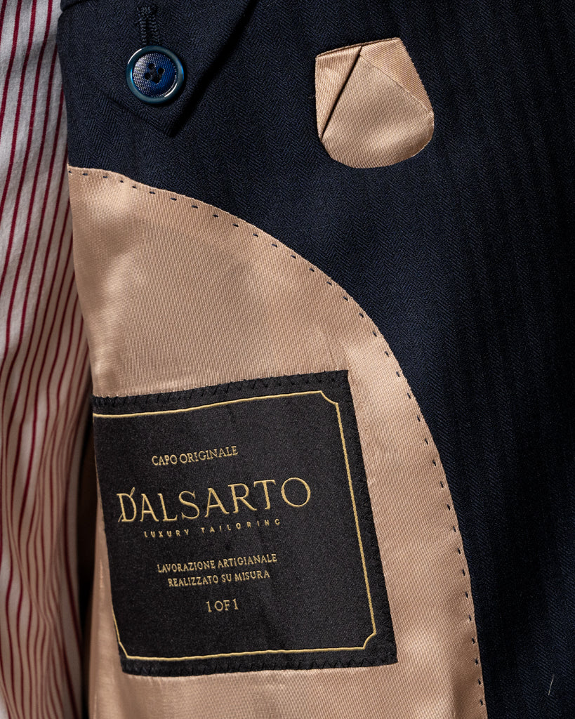 Navy Blue Herringbone Modern Suit
