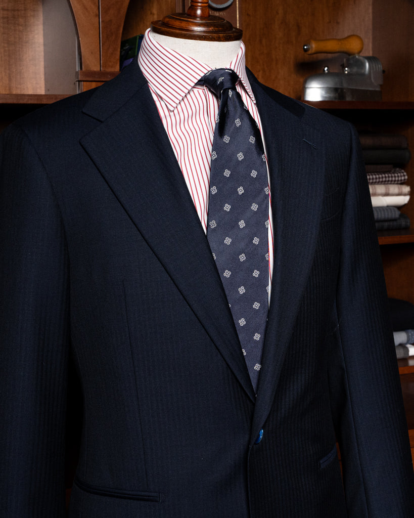Navy Blue Herringbone Modern Suit