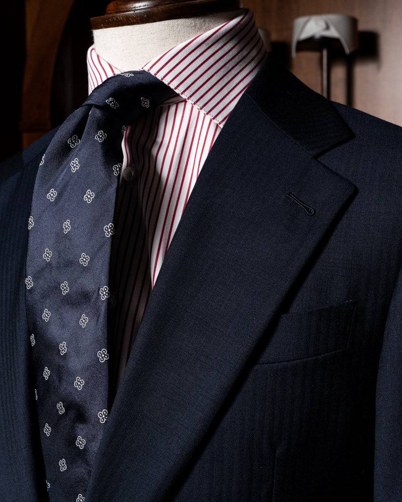 Navy Blue Herringbone Modern Suit
