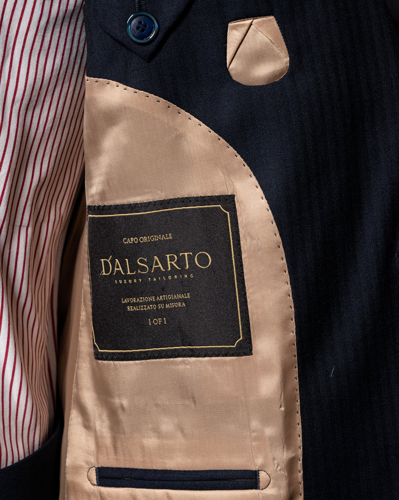 Navy Blue Herringbone Modern Suit