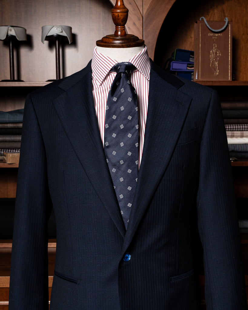 Navy Blue Herringbone Modern Suit