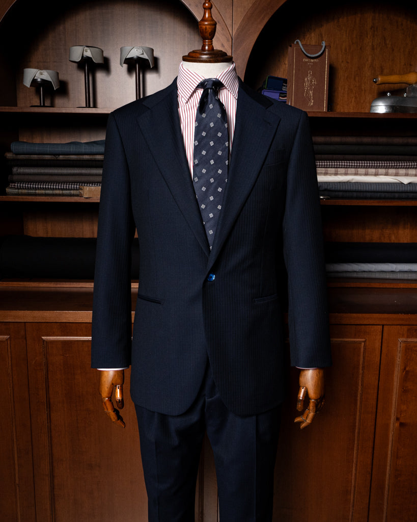 Navy Blue Herringbone Modern Suit